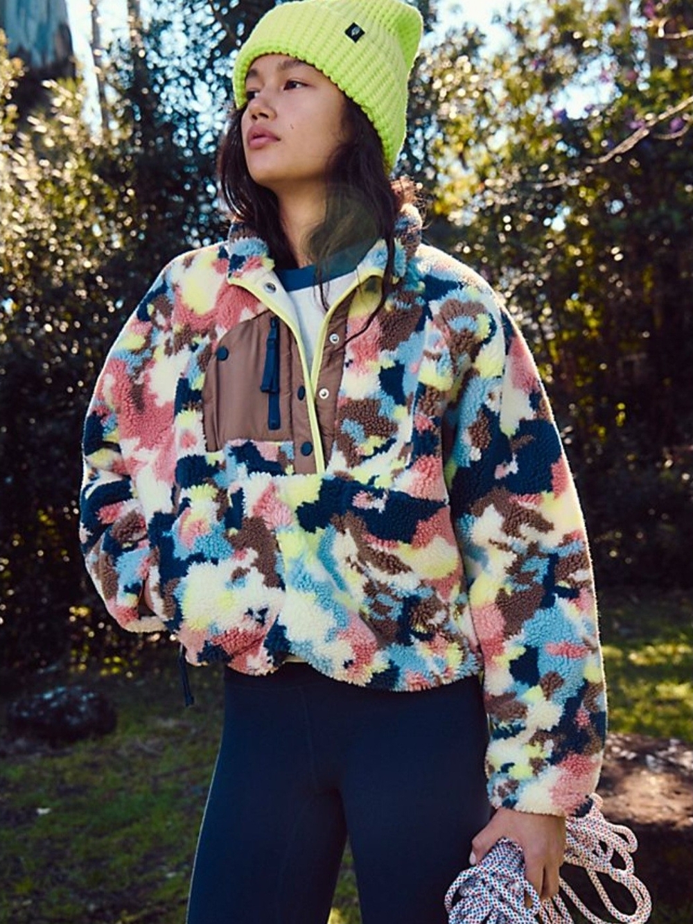 FP Movement Women's Fleece Pullover Jacket in Multi-Color Camouflage Like New.